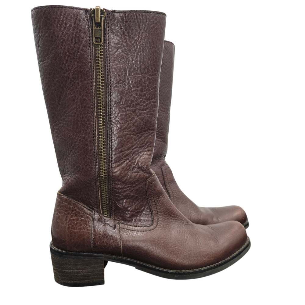 Nicole Womens Vtg 90s Y2K Brown Pebbled Leather Mid Calf Block Heel Boots 6M